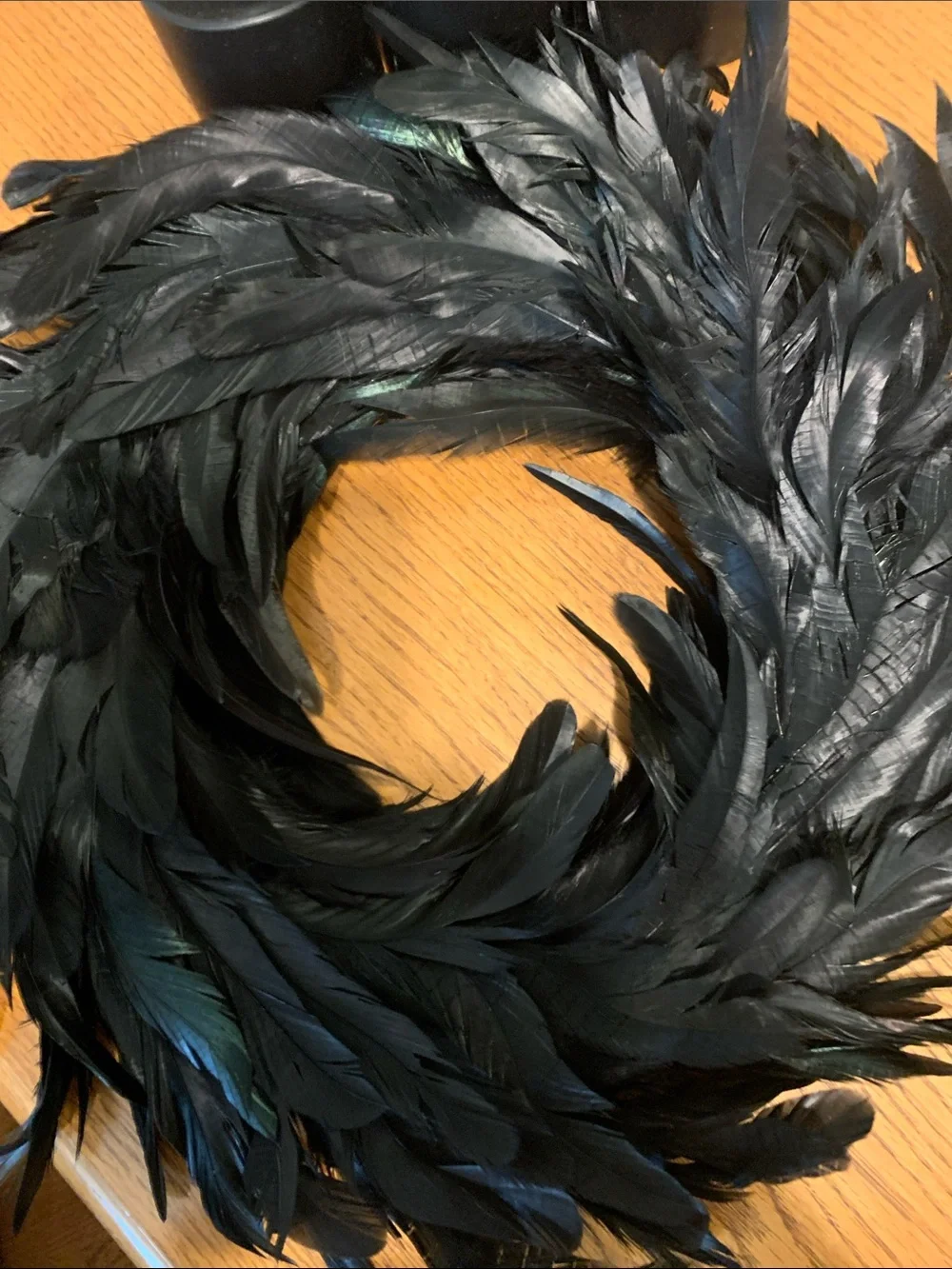 Black Feather Wreath - and battery candlesDecorative Home Party Accent New.